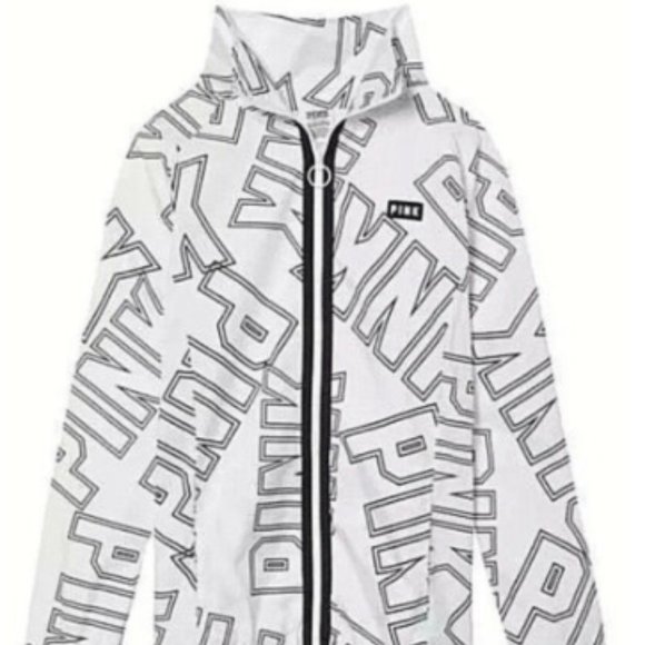 VICTORIA'S SECRET "PINK" WHITE BLACK FZ ANORAK WINDBREAKER JACKET Size XS - Picture 2 of 2